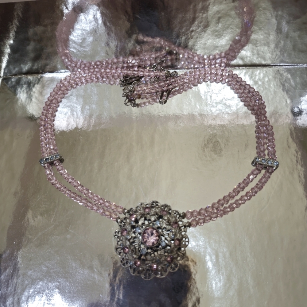 Beaded Choker with Reflected Metal Charm